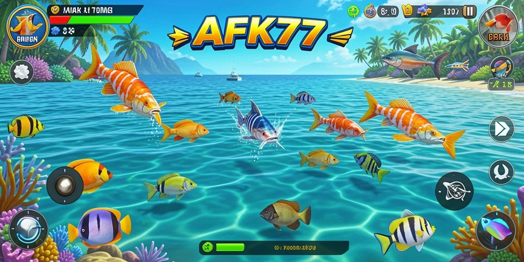 Tampilan screenshot AFK77 menunjukkan aksi menembak ikan yang mendebarkan.