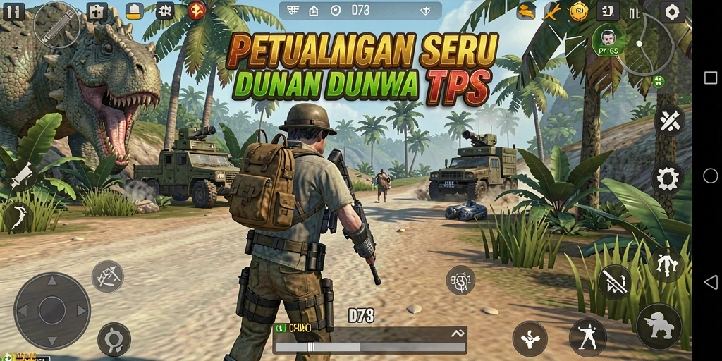 Tampilan seru dari gameplay D73 dengan aksi tembak-menembak.