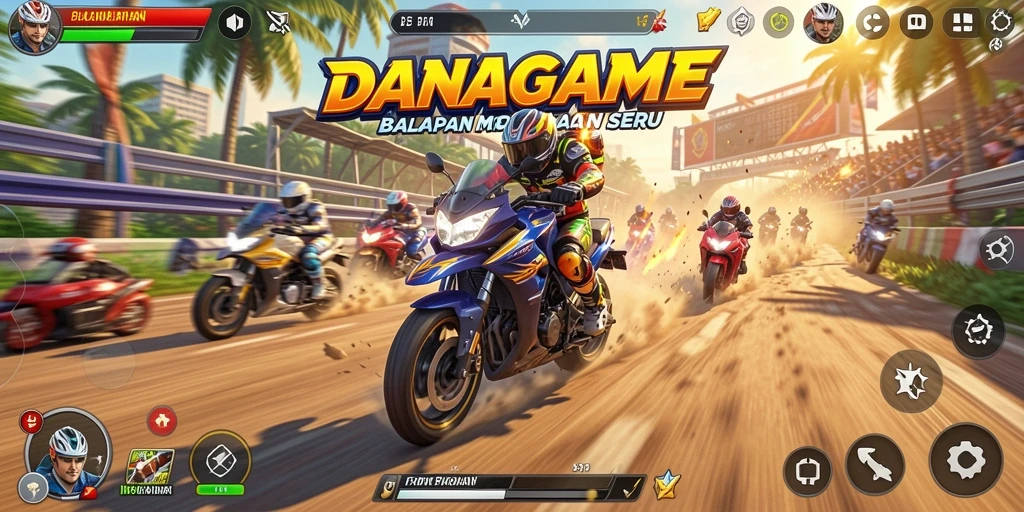 Tampilan gameplay seru balap motor di DANAGAME.