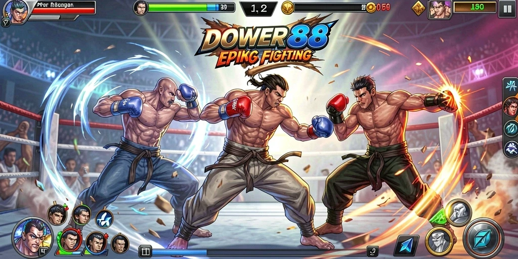 Gambar dari gameplay DOWER88 yang menampilkan aksi pertarungan yang intens.