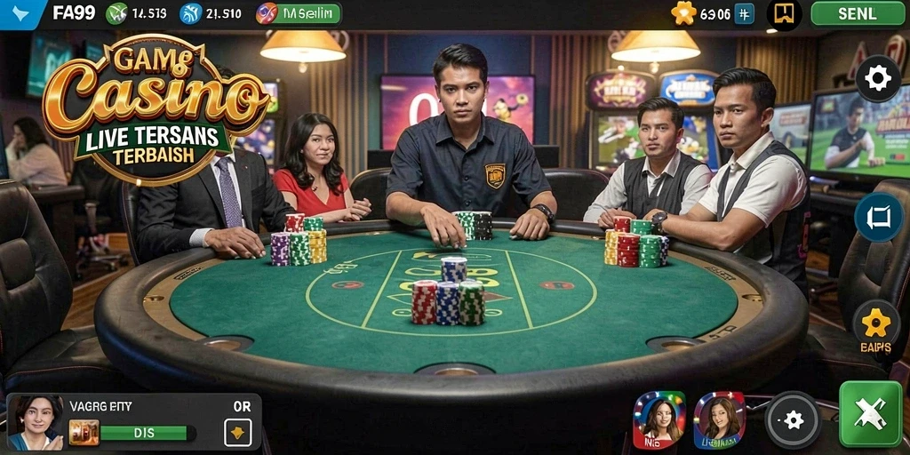 Screenshot FA99 menampilkan gameplay Live Casino yang mendebarkan dan interaktif.