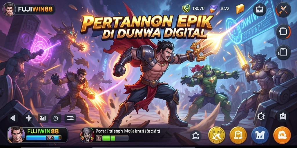 Tampilan pertarungan seru dalam FUJIWIN88 dengan karakter-karakter unik.