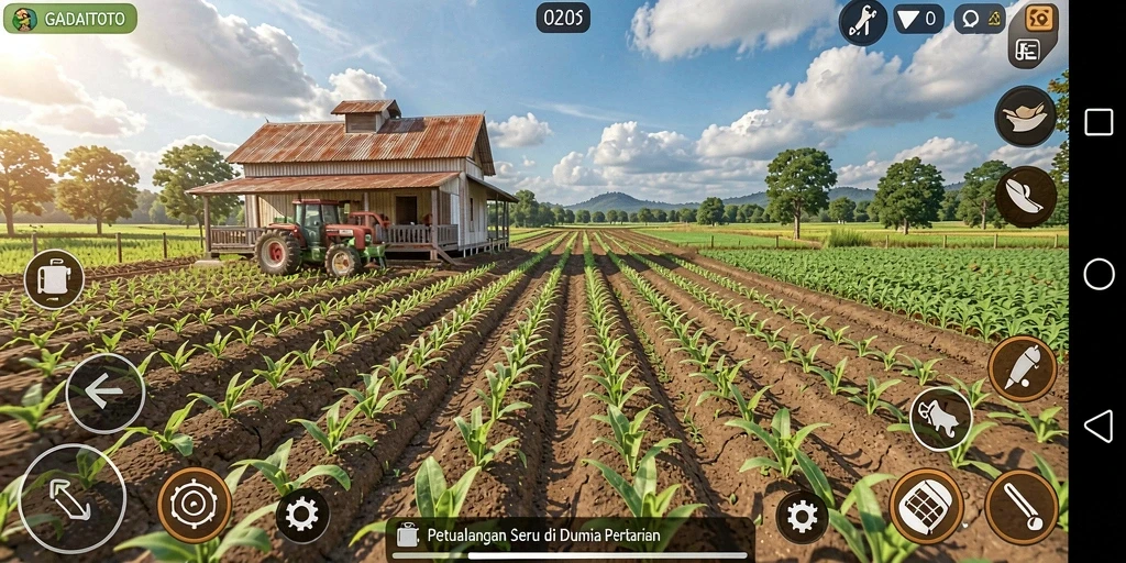 Screenshot gameplay GADAITOTO menampilkan aktivitas bertani yang seru.