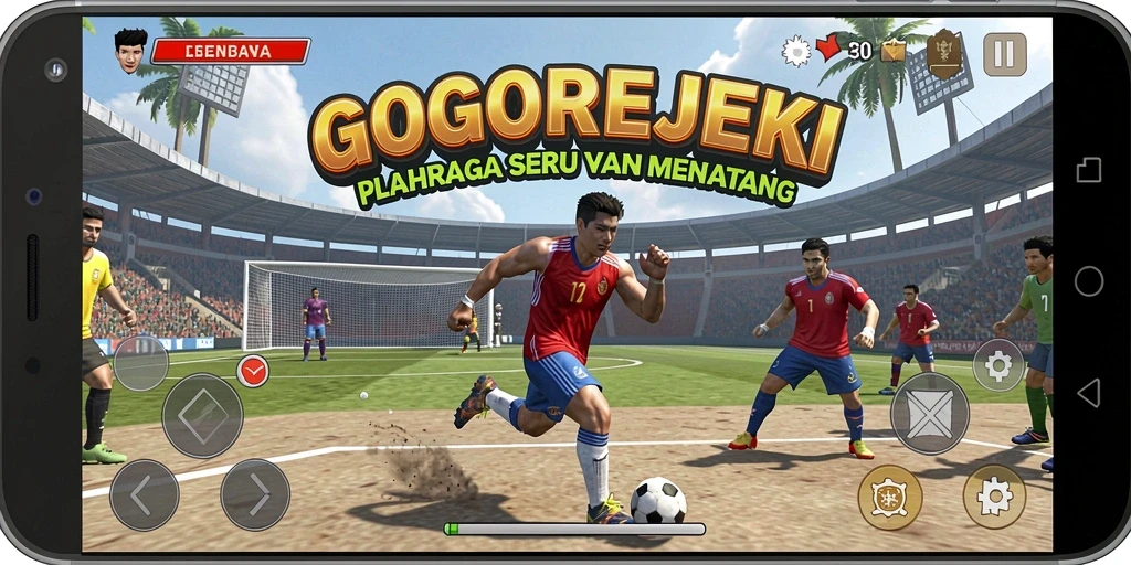 Screenshot utama GOGOREJEKI menampilkan suasana permainan olahraga yang kompetitif.