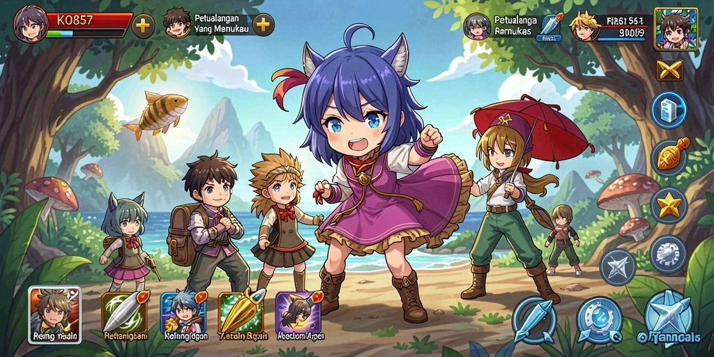 Tampilan gameplay menarik dari KO857 dengan aksi bertempur karakter anime.