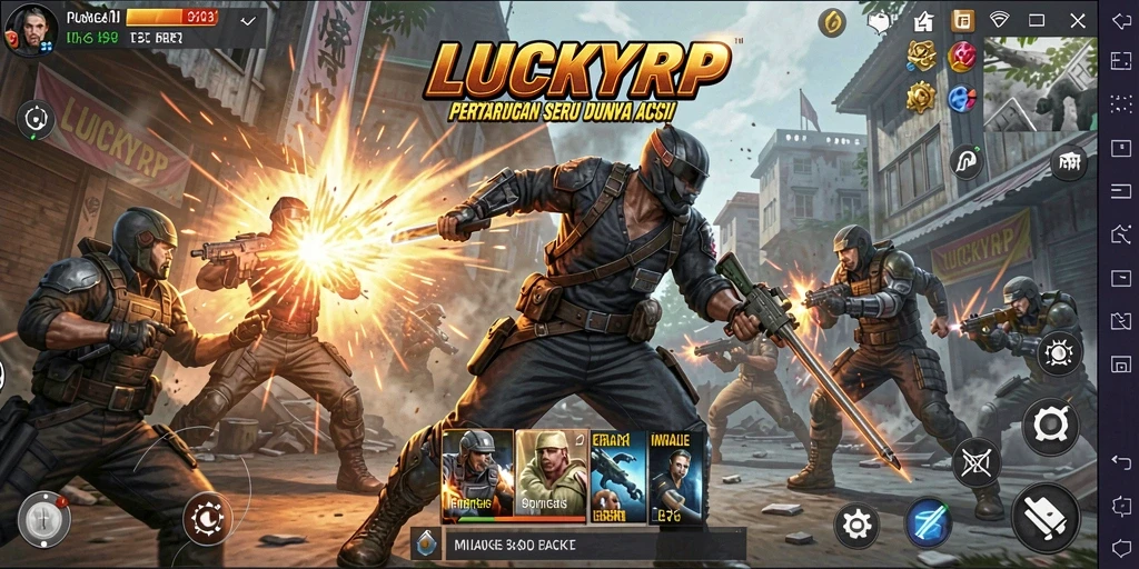 Screenshot LUCKYRP menampilkan aksi pertarungan yang seru dan penuh warna.