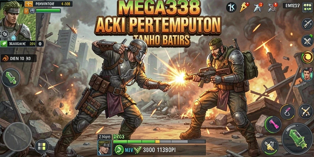 Screenshot gameplay MEGA338 dengan aksi pertempuran yang intens.