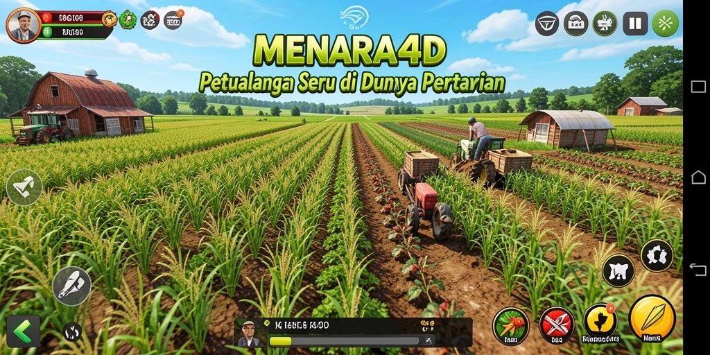 Tangkapan layar MENARA4D yang menunjukkan gameplay bertani yang menarik.