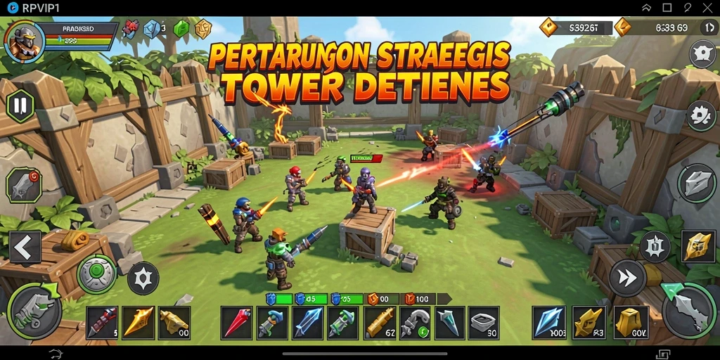 Tampilan menarik dari gameplay RPVIP1 di Tower Defense.