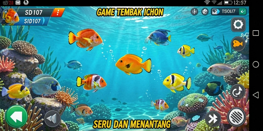 Screenshot menunjukkan gameplay menembak ikan yang menarik.