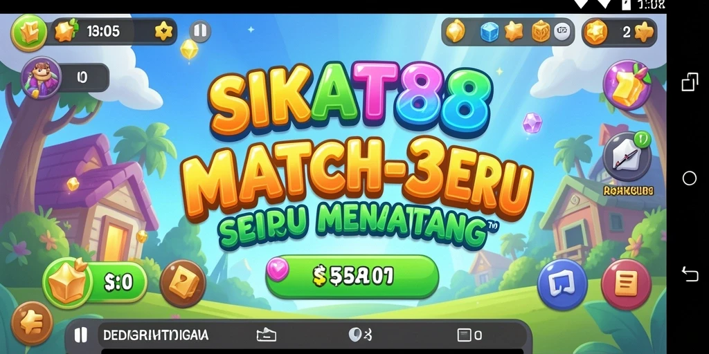 Gameplay SIKAT88 dengan objek colorful yang cocok dalam permainan Match-3.