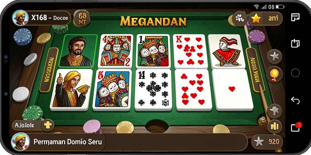 Tampilan gameplay seru di X168 yang menampilkan domino.